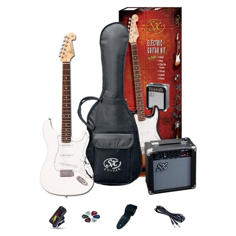 SX Guitar SE1-SK-WT Stratocaster Electric Package Guitar - White - Image 1