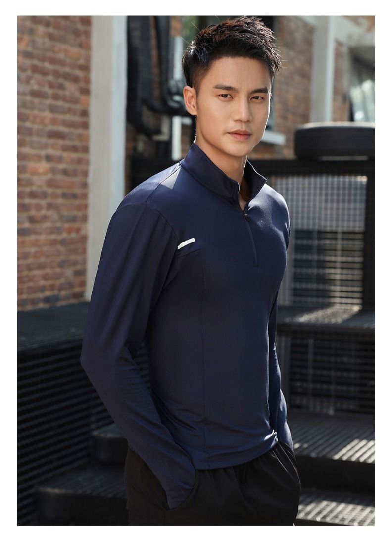 UTDOORWEAR Thin Half Zipper Stand-up Collar Running Sports Quick Dry Men's Fitness Long Sleeve T-Shirt  - Image 1