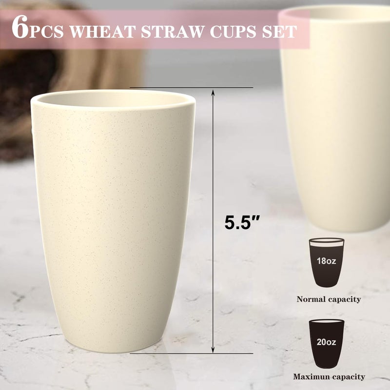 Homienly Wheat Straw Cups - Unbreakable Cups Set of 6,20 oz Dishwasher & Microwave Safe Drinking Glasses for Everyday Use-Beige - Image 2