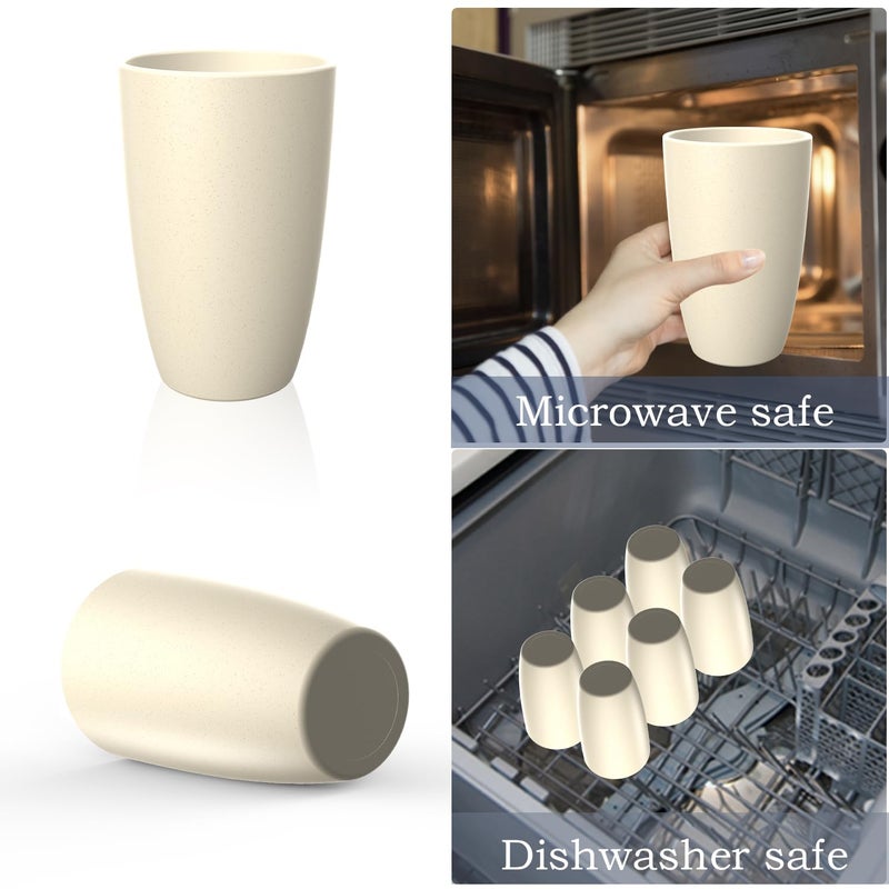 Homienly Wheat Straw Cups - Unbreakable Cups Set of 6,20 oz Dishwasher & Microwave Safe Drinking Glasses for Everyday Use-Beige - Image 3