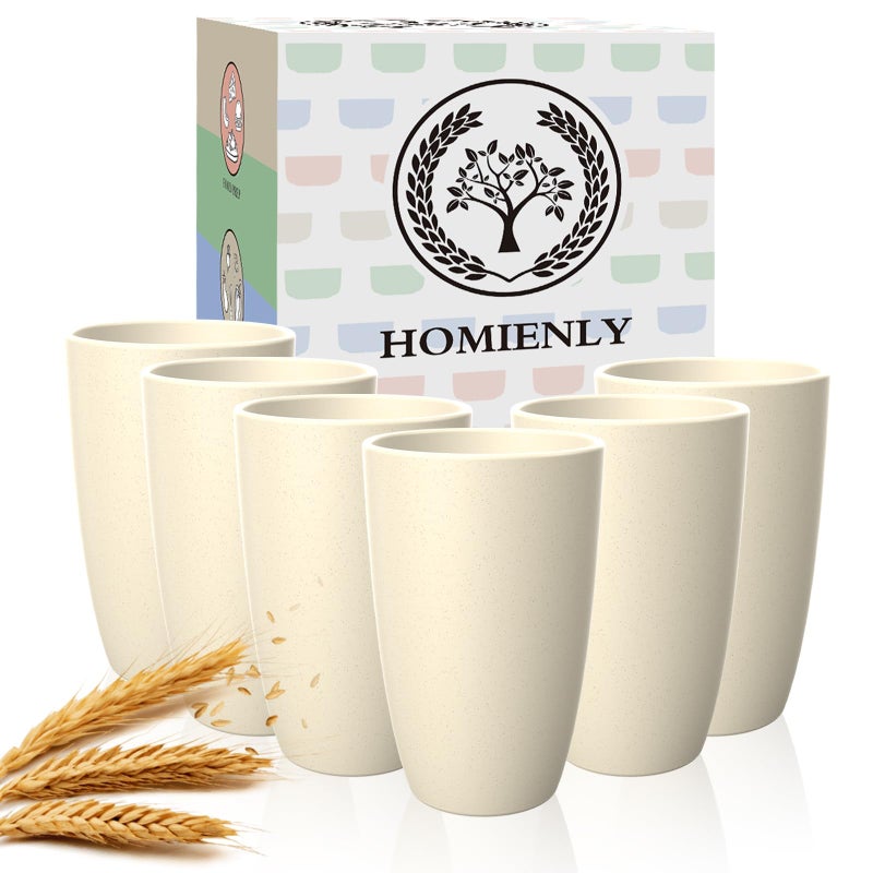 Homienly Wheat Straw Cups - Unbreakable Cups Set of 6,20 oz Dishwasher & Microwave Safe Drinking Glasses for Everyday Use-Beige - Image 1