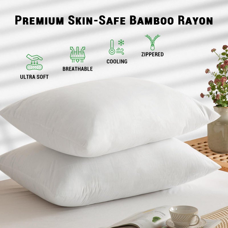 جو جرين Gogreen Bamboo Rayon Pillow Pillow Pillow Protector Cover Cover Cover Cover Cover Cover Cover Cover Witch with Zipper Super Super Pillow Case with Zipper (2 packs Standard 20 "" x26 "" White) - Image 2