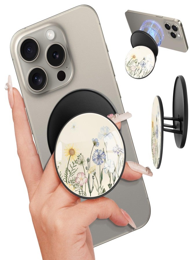 Kidcube Magnetic Phone Grip Compatible with Magsafe - Cell Phone Grip Stand Magnetic Ring Holder Finger Kickstand for iPhone 16 15 14 13 12 Series Magnet Removable Accessories Cute Flower Floral - Image 1