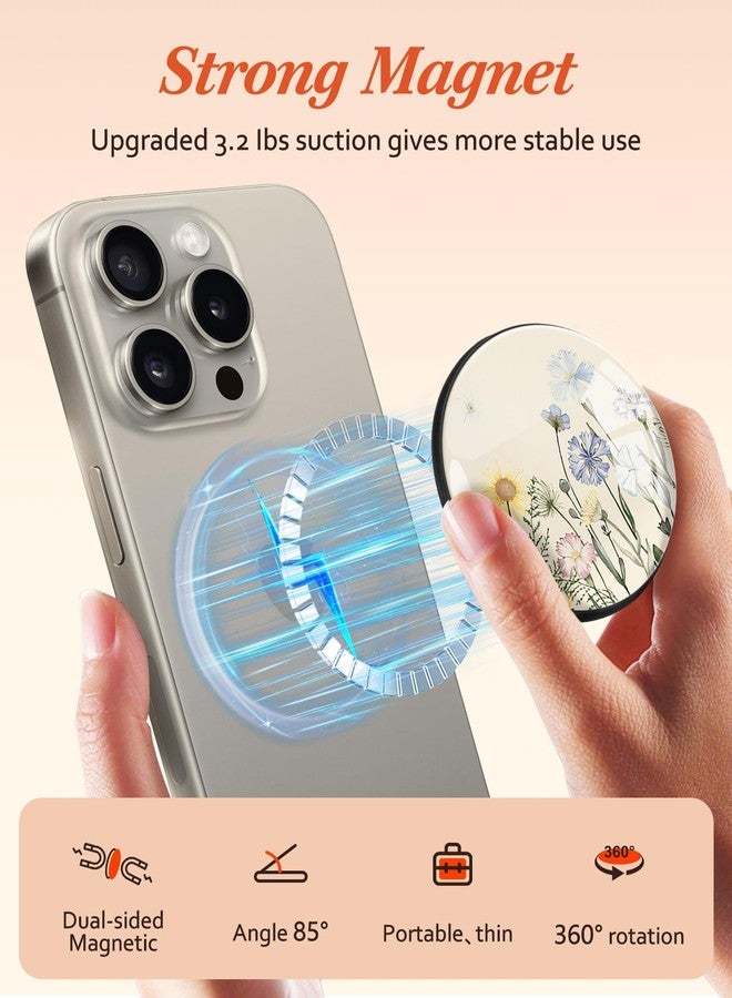 Kidcube Magnetic Phone Grip Compatible with Magsafe - Cell Phone Grip Stand Magnetic Ring Holder Finger Kickstand for iPhone 16 15 14 13 12 Series Magnet Removable Accessories Cute Flower Floral - Image 3