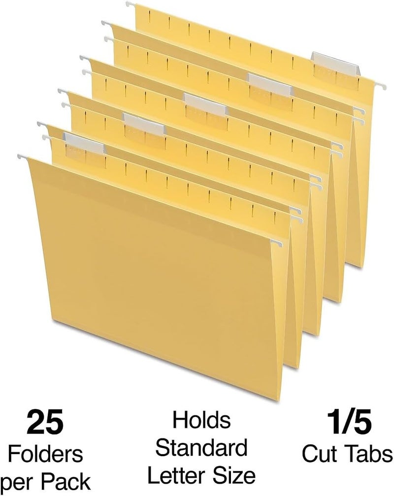Staples Hanging File Folders, Letter Size, Yellow, 5-Tab, 25/Box – Durable Organization for Filing Cabinets, Desks & Office Storage - Image 2