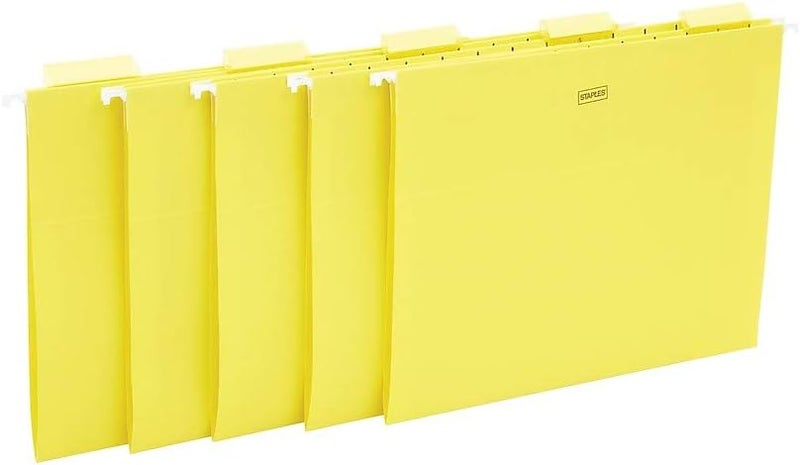 Staples Hanging File Folders, Letter Size, Yellow, 5-Tab, 25/Box – Durable Organization for Filing Cabinets, Desks & Office Storage - Image 4