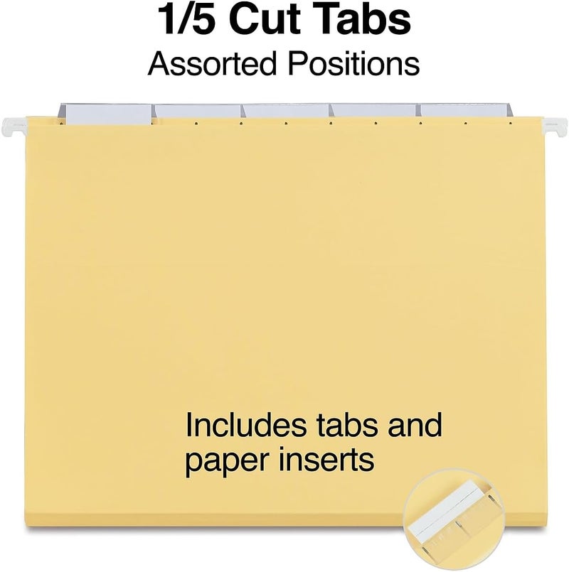 Staples Hanging File Folders, Letter Size, Yellow, 5-Tab, 25/Box – Durable Organization for Filing Cabinets, Desks & Office Storage - Image 3