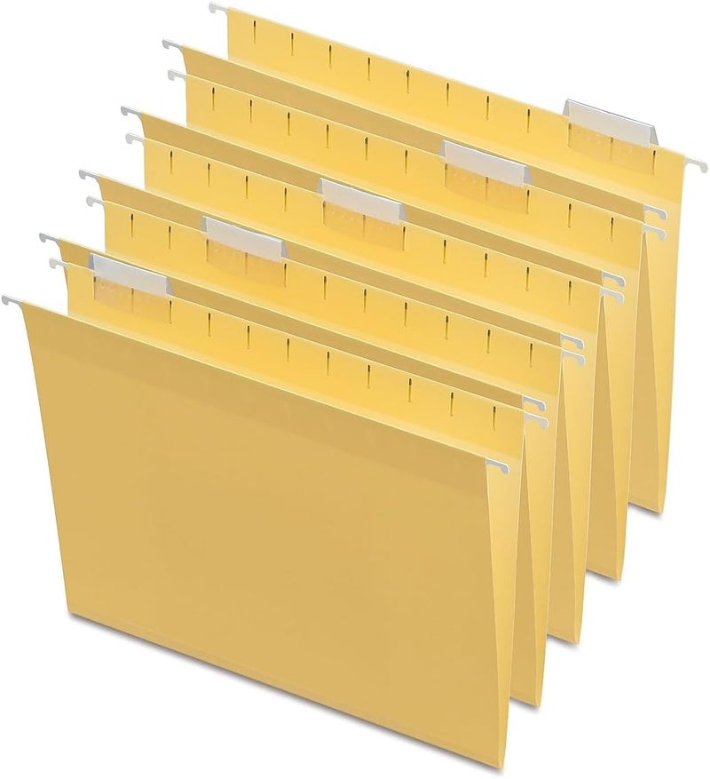 Staples Hanging File Folders, Letter Size, Yellow, 5-Tab, 25/Box – Durable Organization for Filing Cabinets, Desks & Office Storage - Image 1