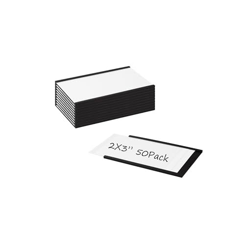 Realth C Channel Magnetic Label Holders 2'' x 3'' 50 Pack, Magnetic File Cabinet Labels with Paper Inserts and Clear Plastic Protectors, Magnetic Card Holders for Metal Racks, Shelf, Locker, Tool Box - Image 1