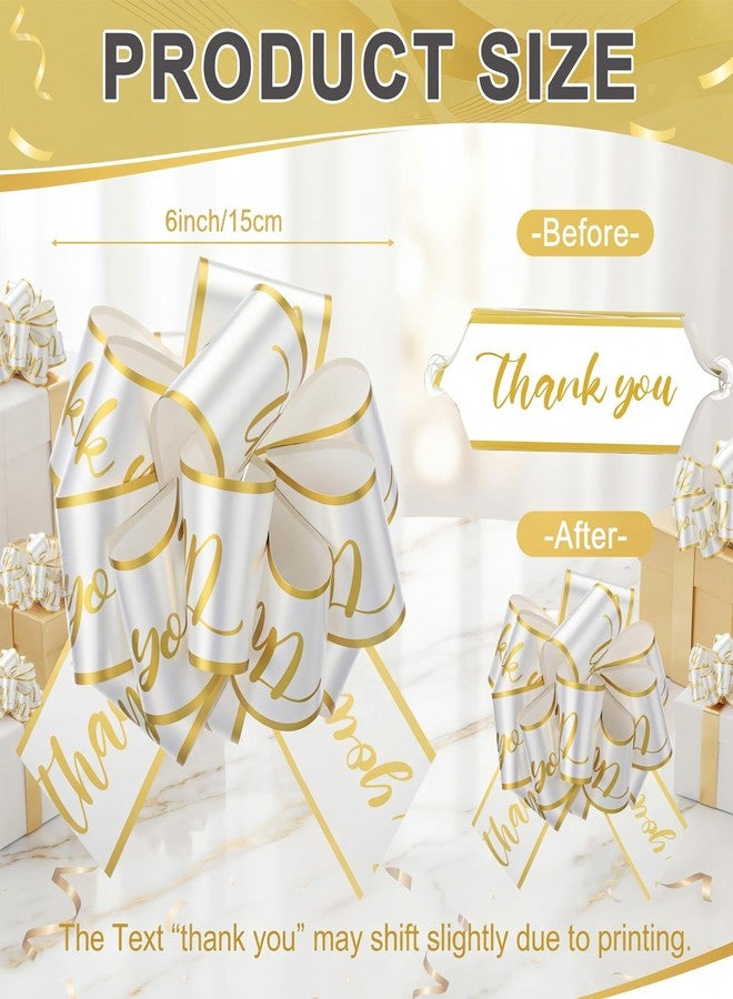 Hotop 50 Pcs Large Thank You Pull Bows for Gift Wrapping 6 Inch White Gold Bows for Gift Baskets Package Boxes Flower Wedding Employee Graduation Decor Baby Shower Birthday Party Supplies - Image 2