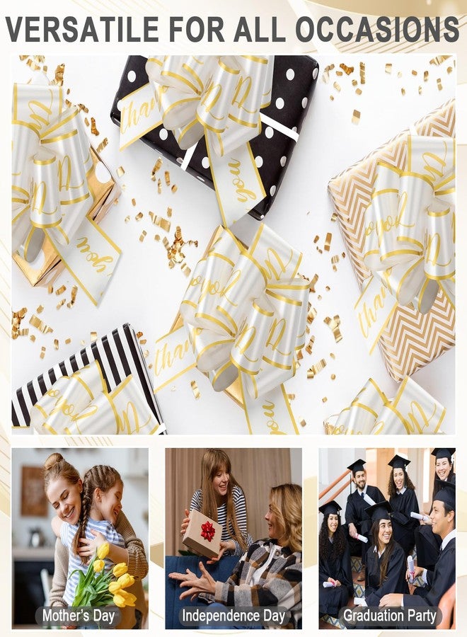 Hotop 50 Pcs Large Thank You Pull Bows for Gift Wrapping 6 Inch White Gold Bows for Gift Baskets Package Boxes Flower Wedding Employee Graduation Decor Baby Shower Birthday Party Supplies - Image 4