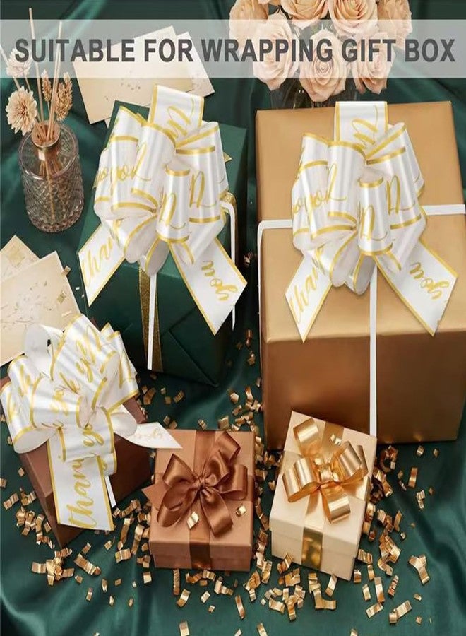 Hotop 50 Pcs Large Thank You Pull Bows for Gift Wrapping 6 Inch White Gold Bows for Gift Baskets Package Boxes Flower Wedding Employee Graduation Decor Baby Shower Birthday Party Supplies - Image 5
