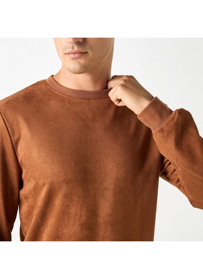 Iconic Iconic Solid Sweatshirt with Round Neck and Long Sleeves  - Image 4