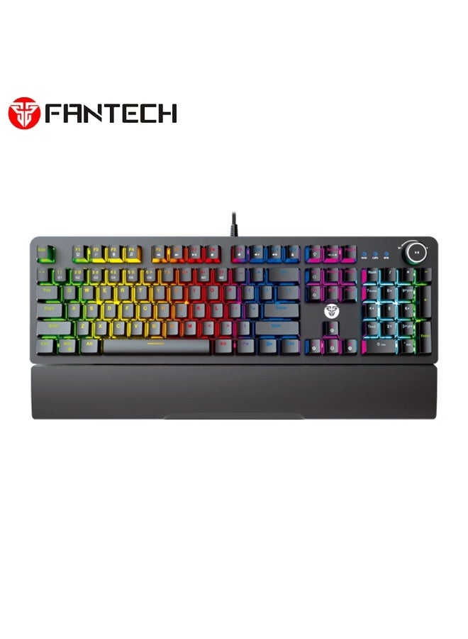Fantech MK853 MaxPower RGB Mechanical Gaming Keyboard Blue Switch Full Size 104 Keys with Volume Knob Dual Shot Keycaps Wrist Rest Black - Image 1