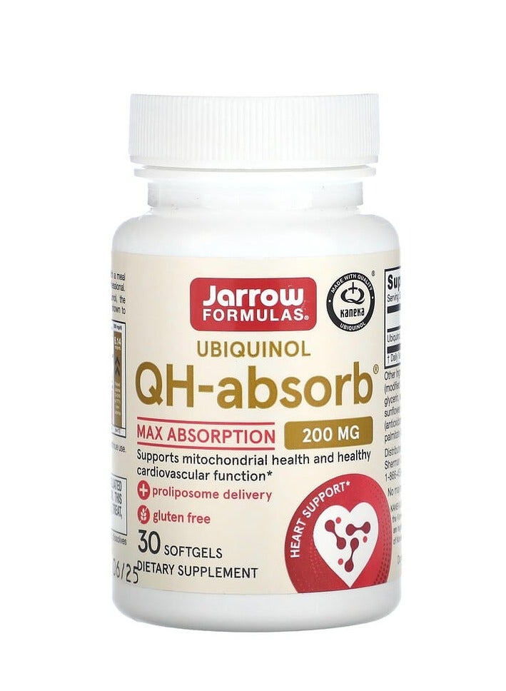 jarrow formulas Ubiquinol, QH-Absorb, Max Absorption, 200 mg, 30 Softgels