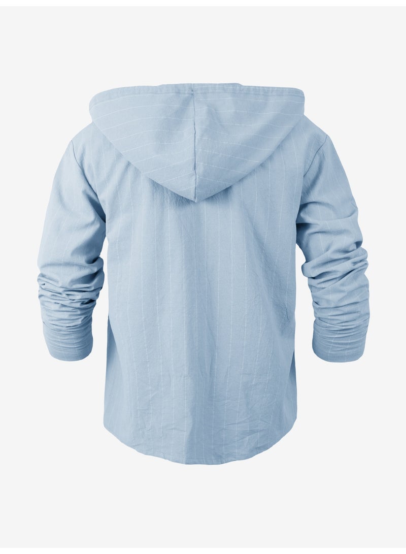 Casual Striped Linen Long Sleeve Slim Fit Hoodie Men's Shirt Spring Autumn  Comfortable Breathable  - Image 2
