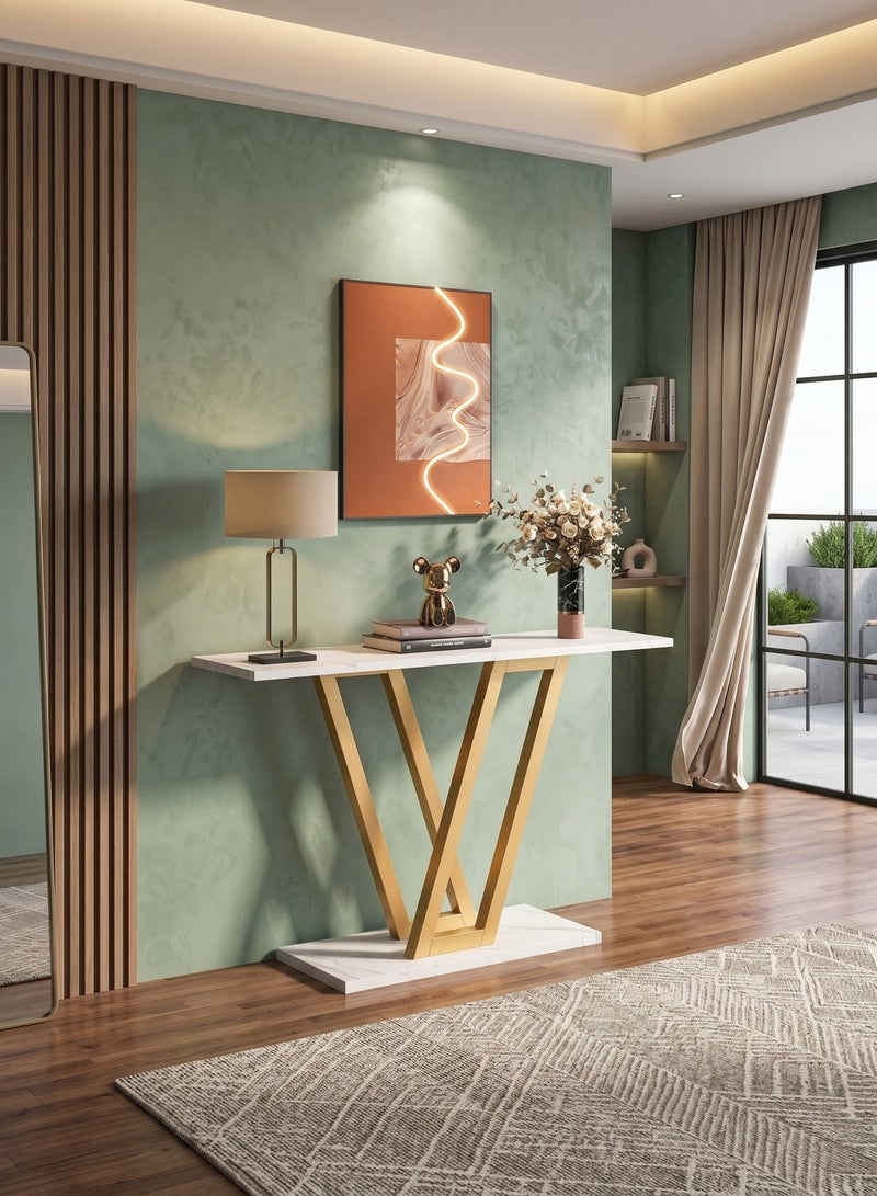 Homeonaire 110 cm Modern Gold Console Table with Faux White Marble Top Narrow Entryway & Sofa Table for Hallway or Living Room, Sturdy Metal Frame | Easy Assembly | 110 x 80 x 30 cm - Image 3