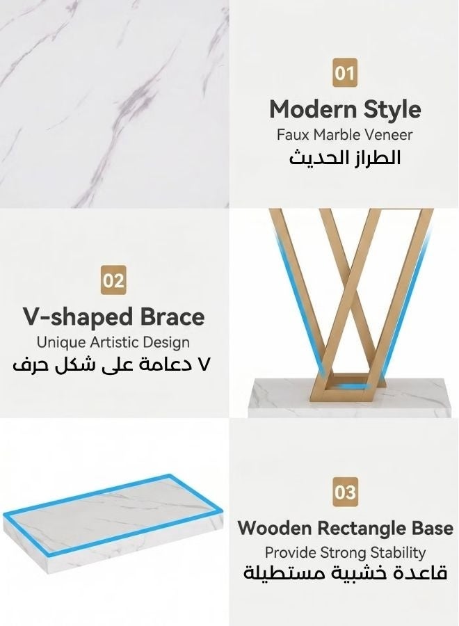 Homeonaire 110 cm Modern Gold Console Table with Faux White Marble Top Narrow Entryway & Sofa Table for Hallway or Living Room, Sturdy Metal Frame | Easy Assembly | 110 x 80 x 30 cm - Image 5