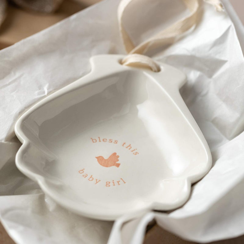 DEMDACO Bless This Baby Girl Glossy White 5 x 4 Ceramic Stoneware Baptism Bowl - Image 4