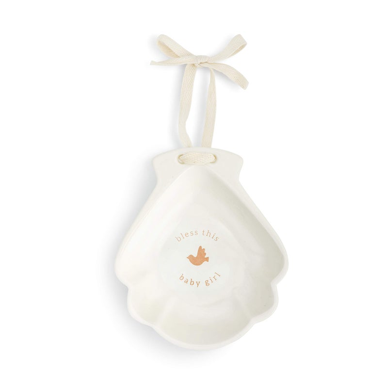 DEMDACO Bless This Baby Girl Glossy White 5 x 4 Ceramic Stoneware Baptism Bowl - Image 1