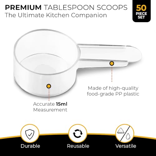 Existing Beauty 50 Pack Tablespoon Measuring Spoon Set with Short Handle Coffee Scoop - 1 Tablespoon (15 ML) Clear Plastic Scoops for Coffee, Loose Tea, Protein, Spices, Powders, and Other Dry Goods Bulk Value Pack - Image 2