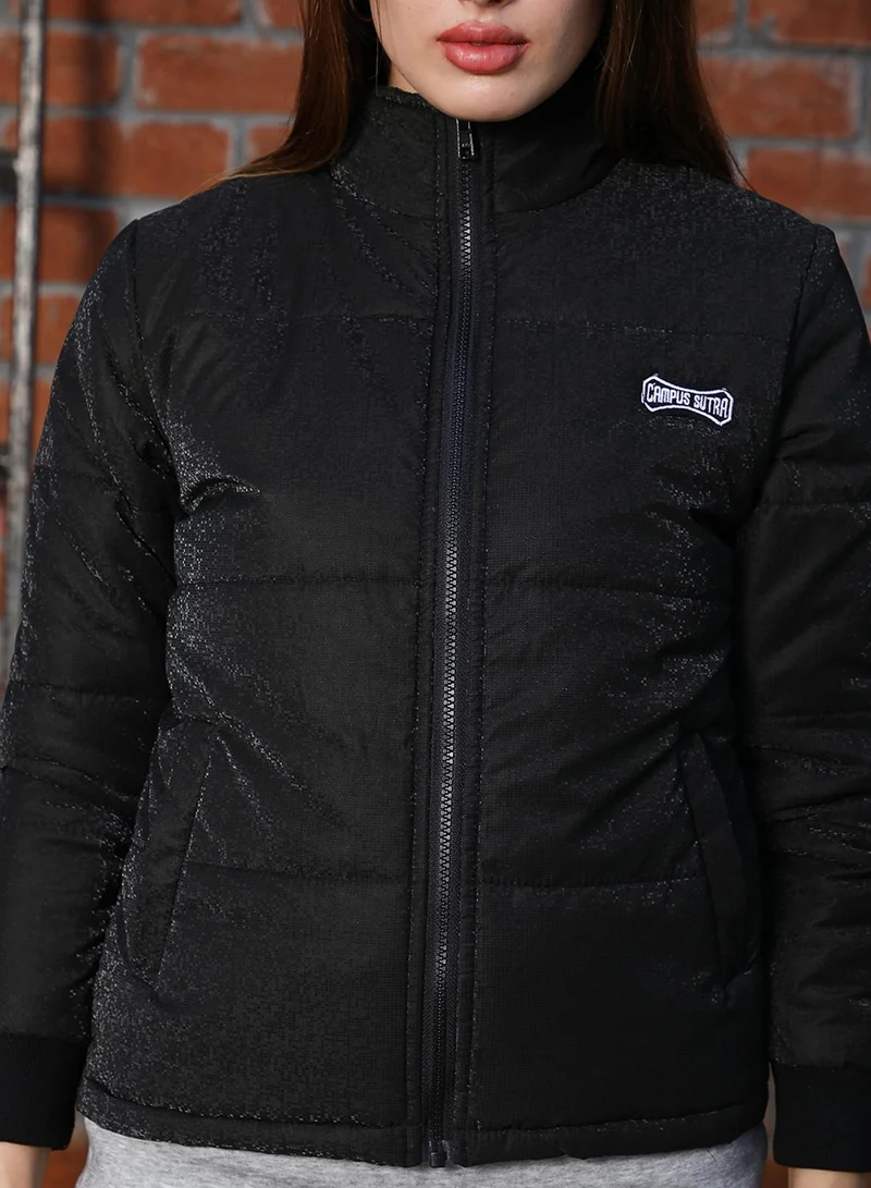 كامبوس سوترا Women's Obsidian Black Zip-Front Quilted Jacket
