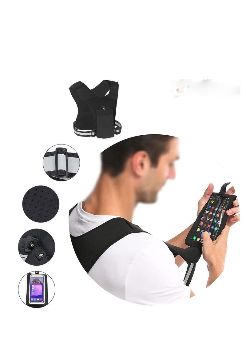 SYOSI Running Vest Phone Holder, Adjustable Waistband Reflective Training Workout Gear with Pocket, Hands Free Breathable Sports Vest for Phone Holder for Cycling Walking  - Image 3