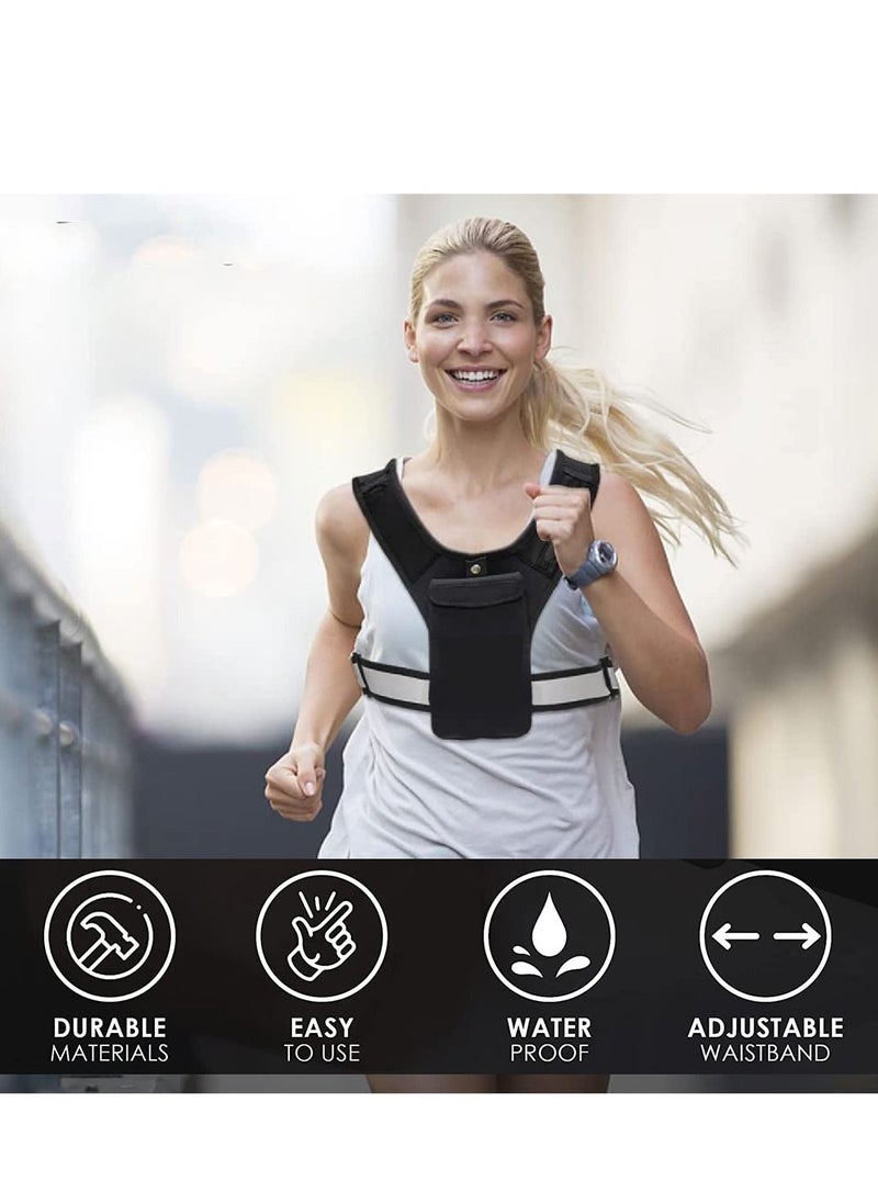 SYOSI Running Vest Phone Holder, Adjustable Waistband Reflective Training Workout Gear with Pocket, Hands Free Breathable Sports Vest for Phone Holder for Cycling Walking  - Image 2