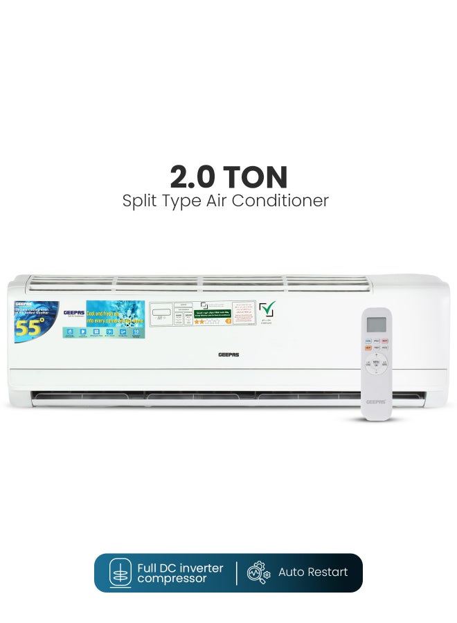 GEEPAS 2.0Ton Split Air Conditioner  – GACS2420RCA ,  Full DC Inverter AC with Golden Fin, Fast Cooling, Auto Restart & Low Energy Consumption 2600 W GACS2420RCA white - Image 2