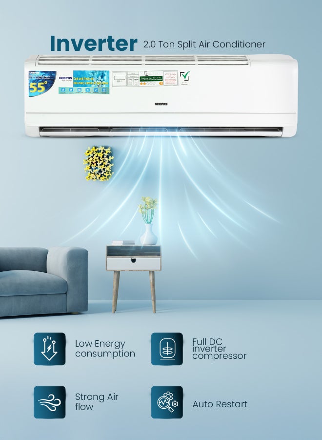 GEEPAS 2.0Ton Split Air Conditioner  – GACS2420RCA ,  Full DC Inverter AC with Golden Fin, Fast Cooling, Auto Restart & Low Energy Consumption 2600 W GACS2420RCA white - Image 3