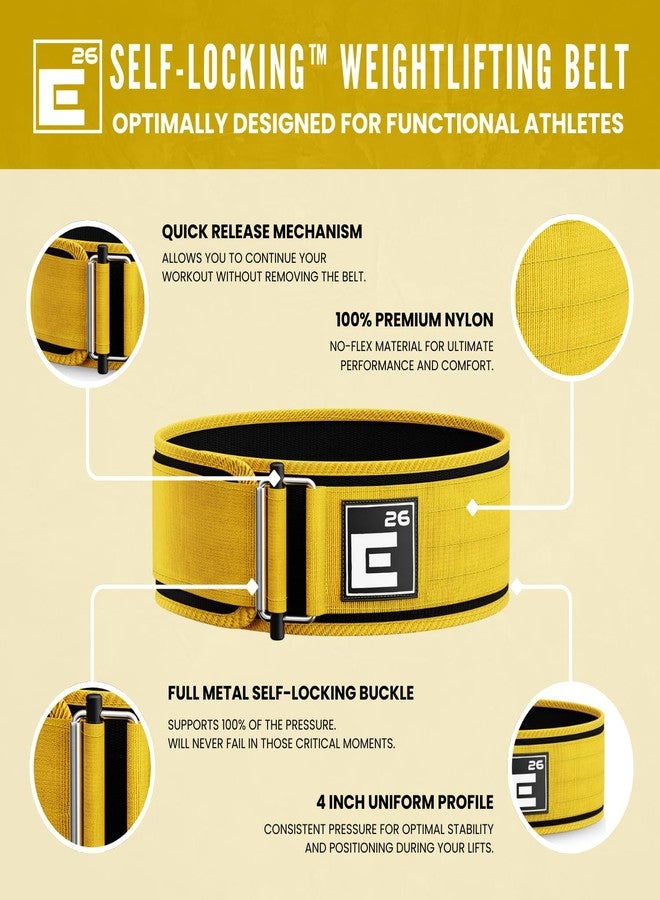 Element 26 Self-Locking Weight Lifting Belt - Premium Weightlifting Belt for Serious Functional Fitness, Power Lifting, and Olympic Lifting Athletes - Training Belts for Men and Women (Extra Large, Yellow) - Image 2