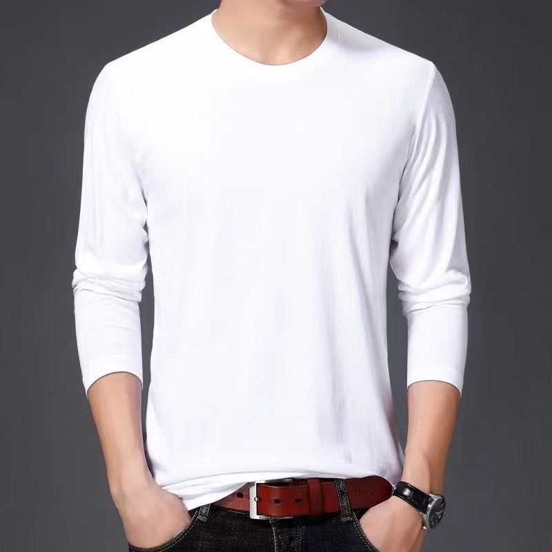 Men'S Long-Sleeved T-Shirt Korean Style Plus Size Casual Solid Color T-Shirt Men'S Round Neck Autumn Base Shirt Single Piece Slim-Fit - Image 1