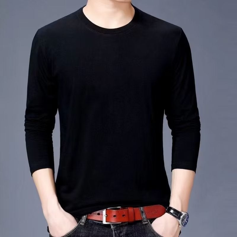 Men'S Long-Sleeved T-Shirt Korean Style Plus Size Casual Solid Color T-Shirt Men'S Round Neck Autumn Base Shirt Single Piece Slim-Fit - Image 4