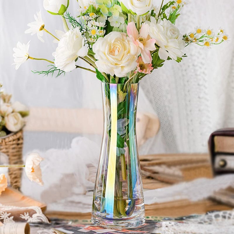 Aoderun Flower Vase for Decor 10 Clear Glass Vase for Centerpieces Large Vases for Flowers Dried Flower Home Decor Living Room Kitchen Office WeddingIridescent Clear