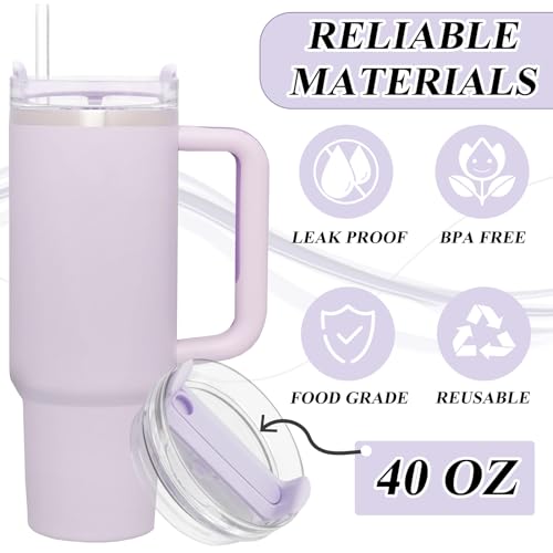 TiciKim 40oz Tumbler Lid Compatible for Stanley, 2 Pack Replacement Tumbler Lids Fit for Stanley Quencher 2.0 Tumbler 40 OZ, with Straws and Cleaning Brush (Orchid) - Image 4