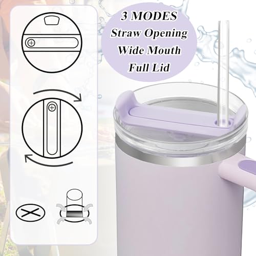 TiciKim 40oz Tumbler Lid Compatible for Stanley, 2 Pack Replacement Tumbler Lids Fit for Stanley Quencher 2.0 Tumbler 40 OZ, with Straws and Cleaning Brush (Orchid) - Image 3