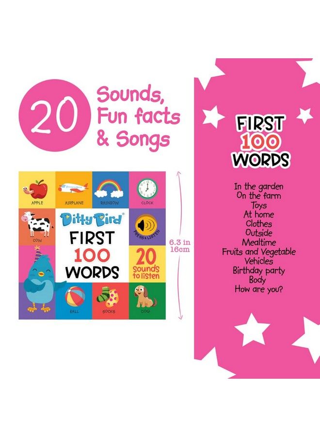Ditty Bird Baby Sound Toy ; Baby First 100 Words ; Interactive Book Perfect For Babies And Toddlers ; 1 Year Old Gifts ; Educational Toys For 13. - Image 3