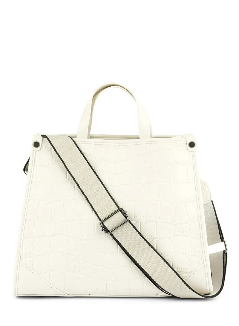 London Rag Croco Faux Leather Hand Bag in Off White