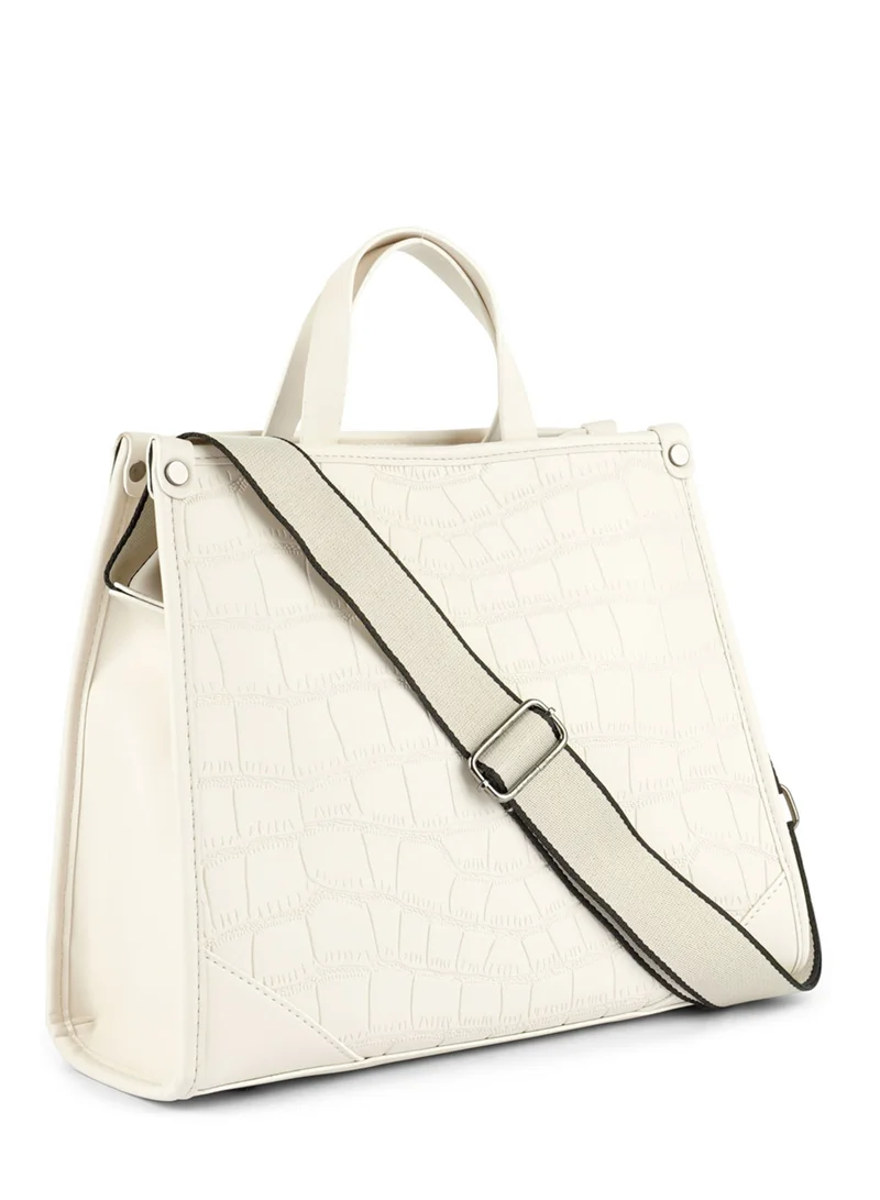 London Rag Croco Faux Leather Hand Bag in Off White