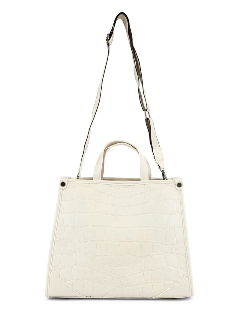 London Rag Croco Faux Leather Hand Bag in Off White