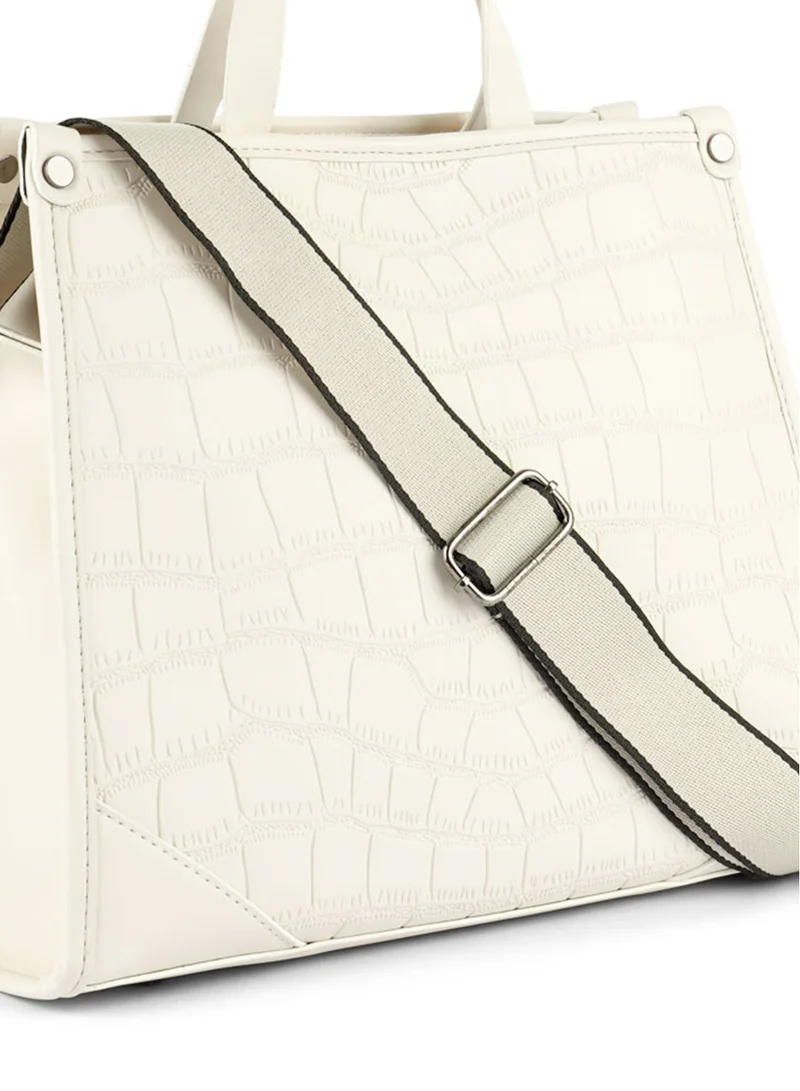 London Rag Croco Faux Leather Hand Bag in Off White