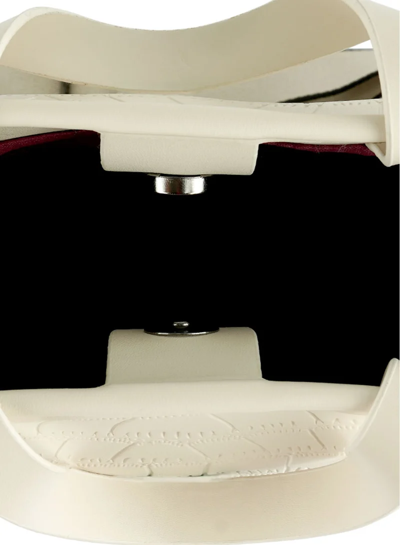 London Rag Croco Faux Leather Hand Bag in Off White