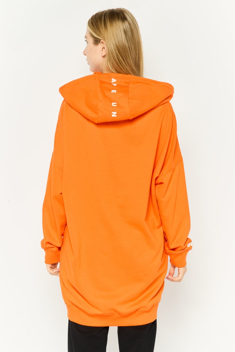 Aape By A Bathing Ape Women Hood Neck Textured Long Sleeves Sweatshirt, Orange - Image 3