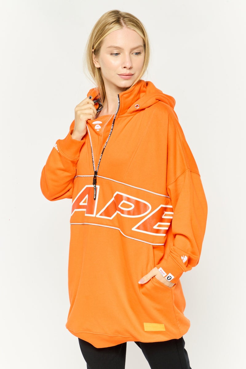 Aape By A Bathing Ape Women Hood Neck Textured Long Sleeves Sweatshirt, Orange - Image 1