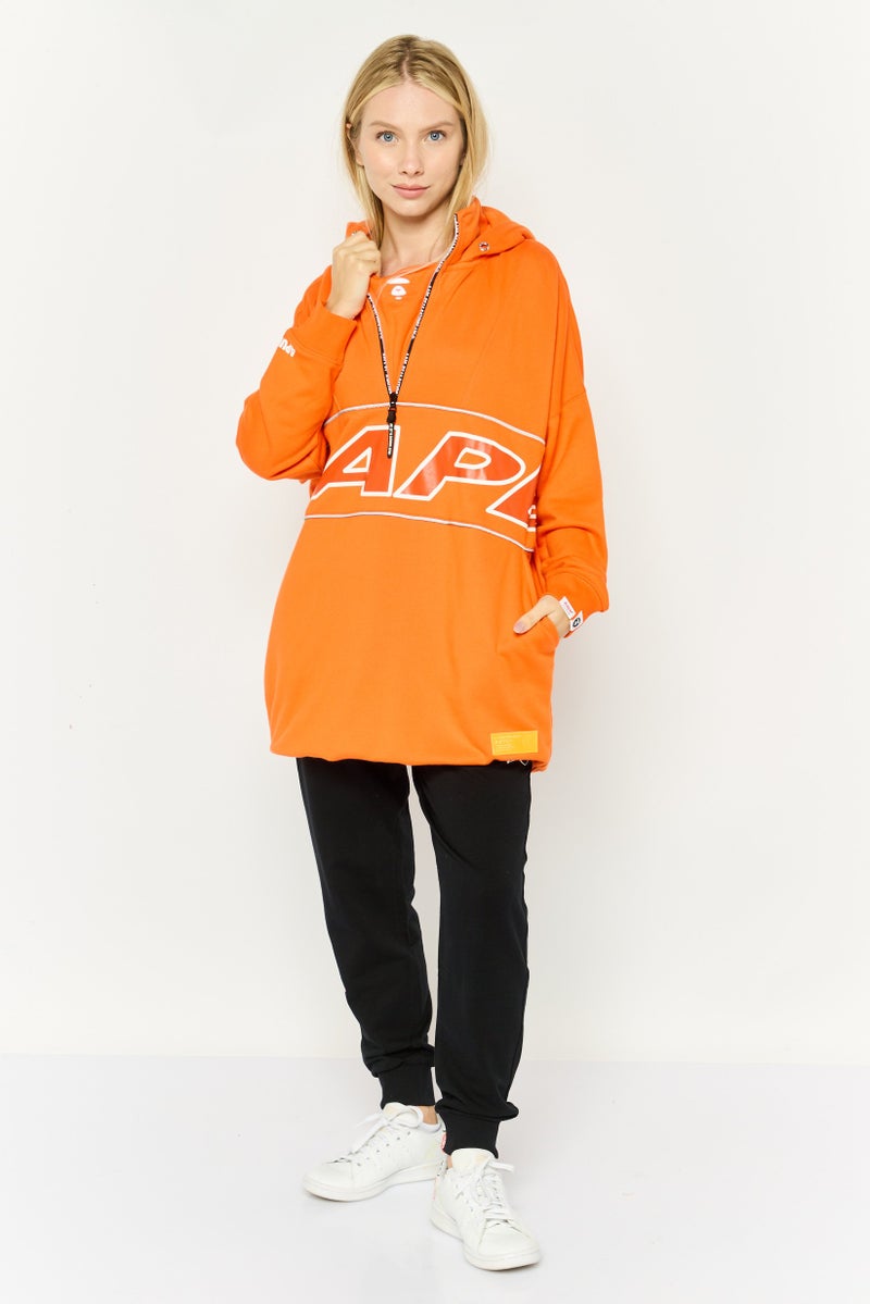 Aape BY *A BATHING APE® سويت شيرت نسائي بقلنسوة برقبة منسوجة بأكمام طويلة، برتقالي - Image 2