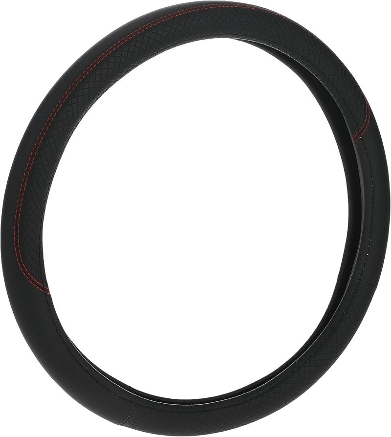 Sulfar Genuine Leather Car Steering Wheel Cover, Universal Fit for 15" Wheels, Anti-Slip & Odour-Free Interior Accessory (Black) - Image 1