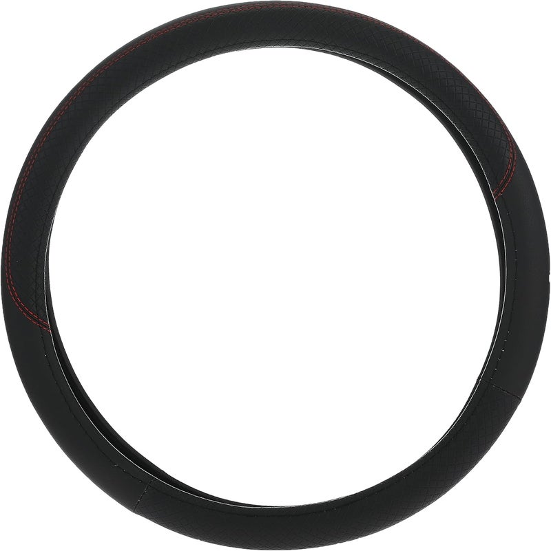 Sulfar Genuine Leather Car Steering Wheel Cover, Universal Fit for 15" Wheels, Anti-Slip & Odour-Free Interior Accessory (Black) - Image 2