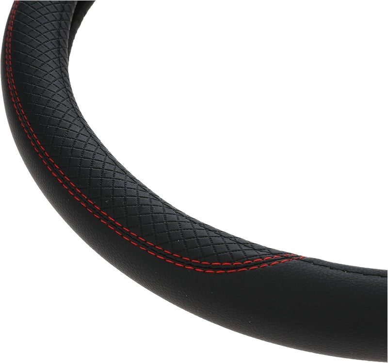 Sulfar Genuine Leather Car Steering Wheel Cover, Universal Fit for 15" Wheels, Anti-Slip & Odour-Free Interior Accessory (Black) - Image 4