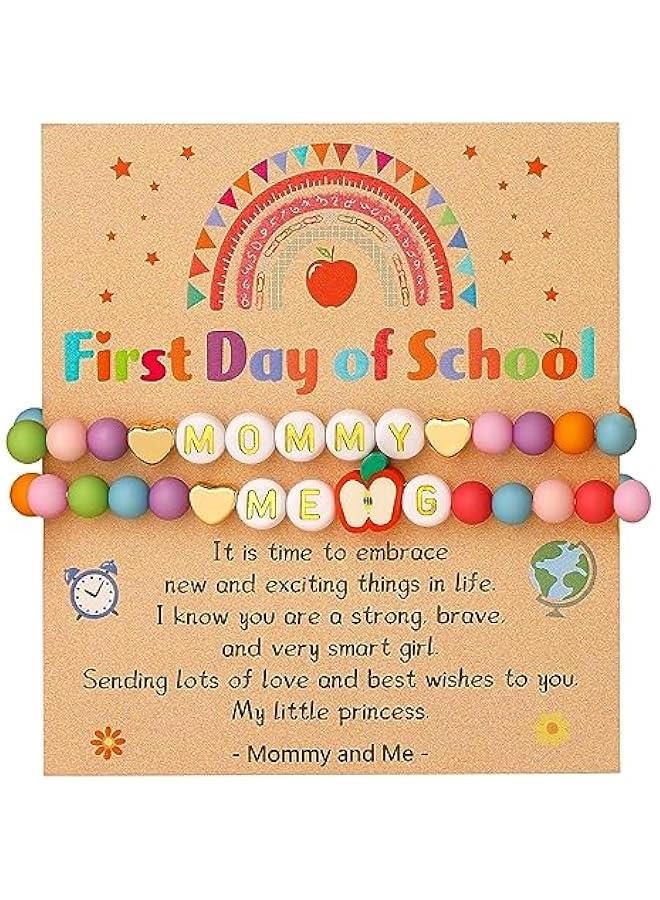 First Day of School Initial Bracelets, Back to School Bracelet Mommy and Me, Color Beads Bracelet Jewelry Gifts - Image 1