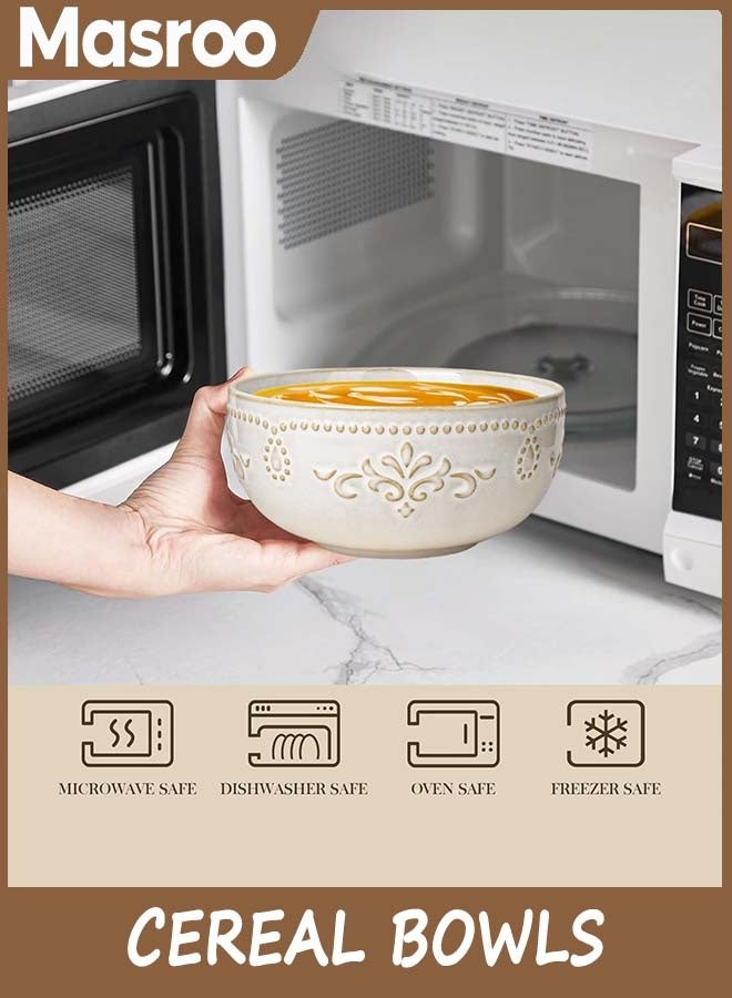 Masroo Cereal Bowls 32 OZ, Soup Bowls Set of 4, Embossment Ceramic Ramen Bowl, 6.3 Inch White Salad Bowls, Large Dinner Bowl for Pho, Noodle, Pasta, Snack, Dishwasher Microwave Safe - Image 2